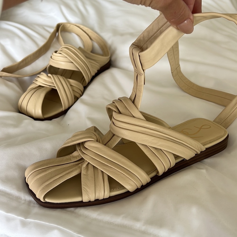 Size 9 cream lace- up sandals
